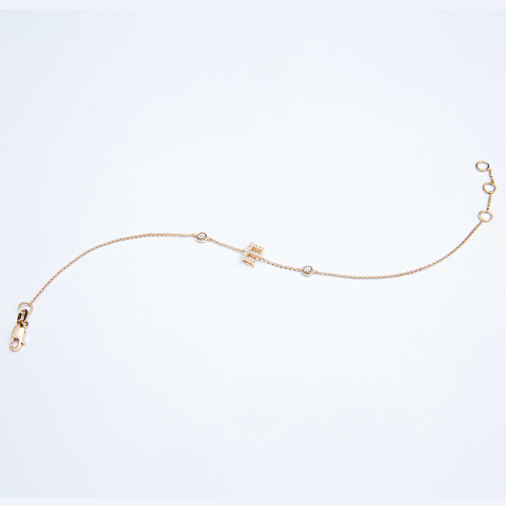LXR Jewelry Bracelet 14K Yellow Gold Initial E Diamonds