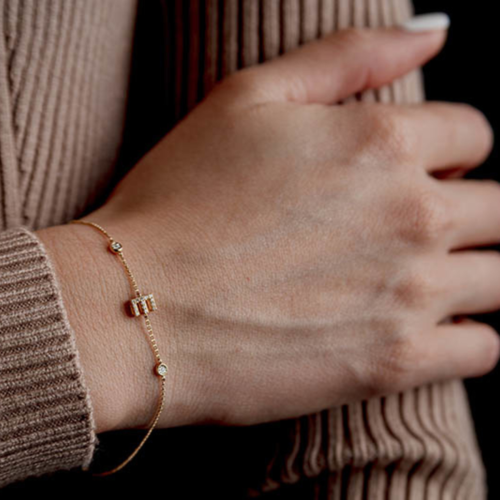 LXR Jewelry Bracelet 14K Yellow Gold Initial E Diamonds