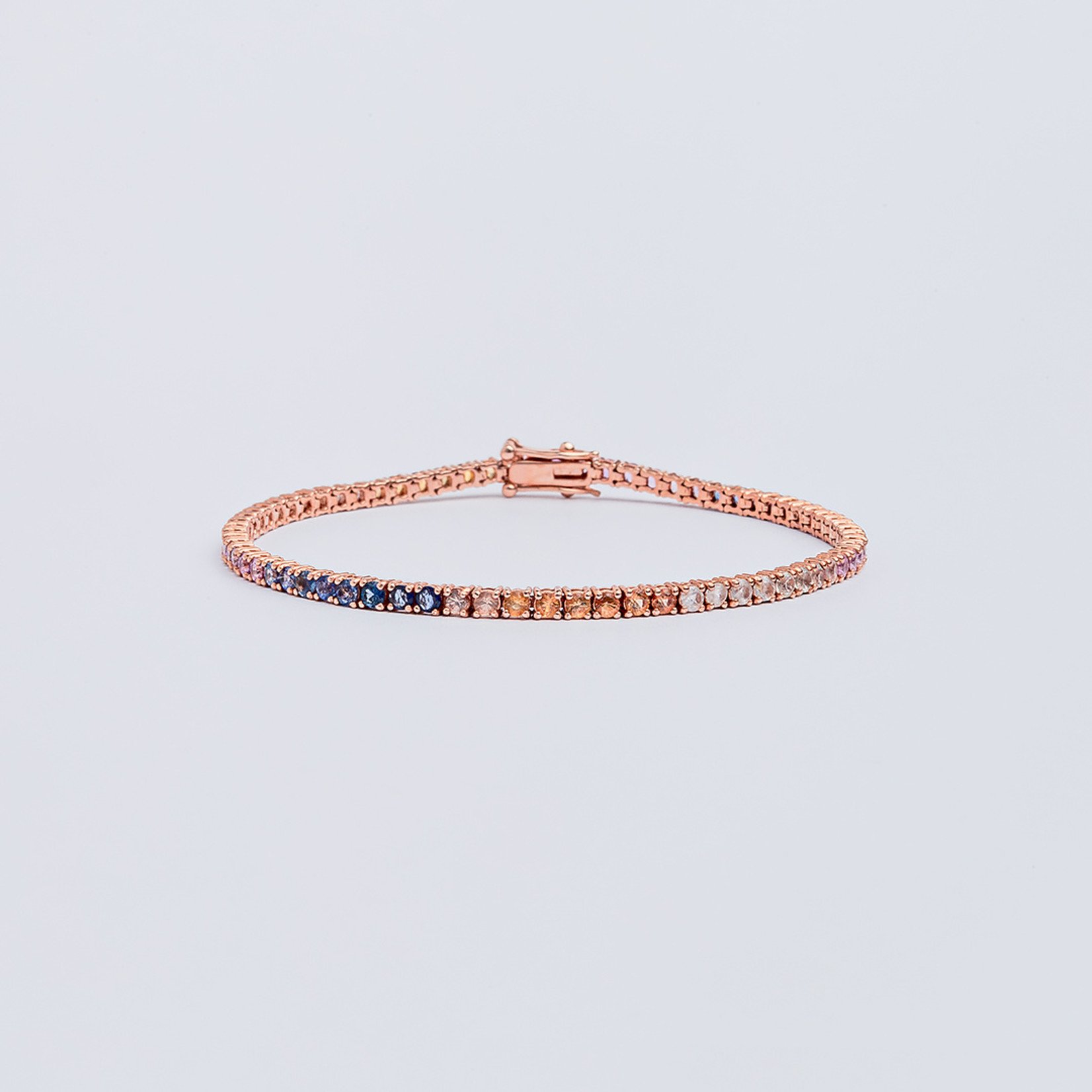 LXR Jewelry Tennis Bracelet 14KW Rose Gold 5.0CT Multi Sapphire