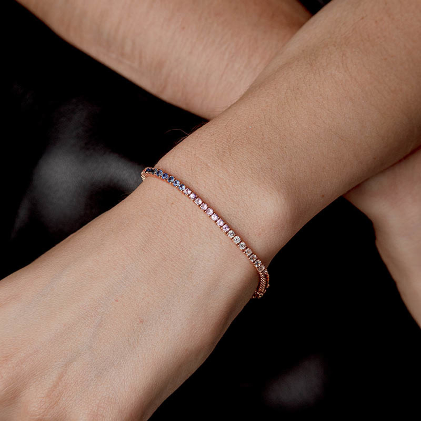 LXR Jewelry Tennis Bracelet 14KW Rose Gold 5.0CT Multi Sapphire