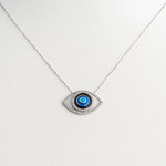 LXR Jewelry 14K White Gold .38 ct Diamond Evil Eye Necklace