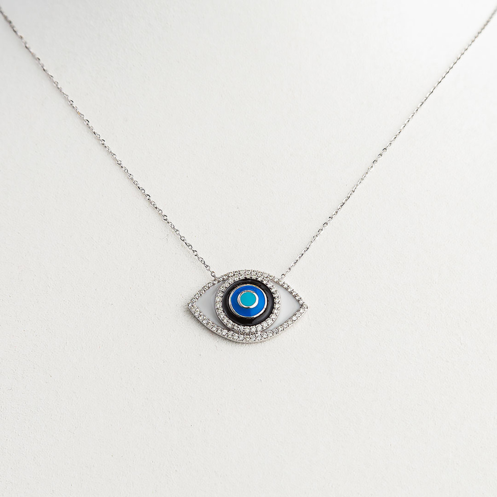 LXR Jewelry 14K White Gold .38 ct Diamond Evil Eye Necklace