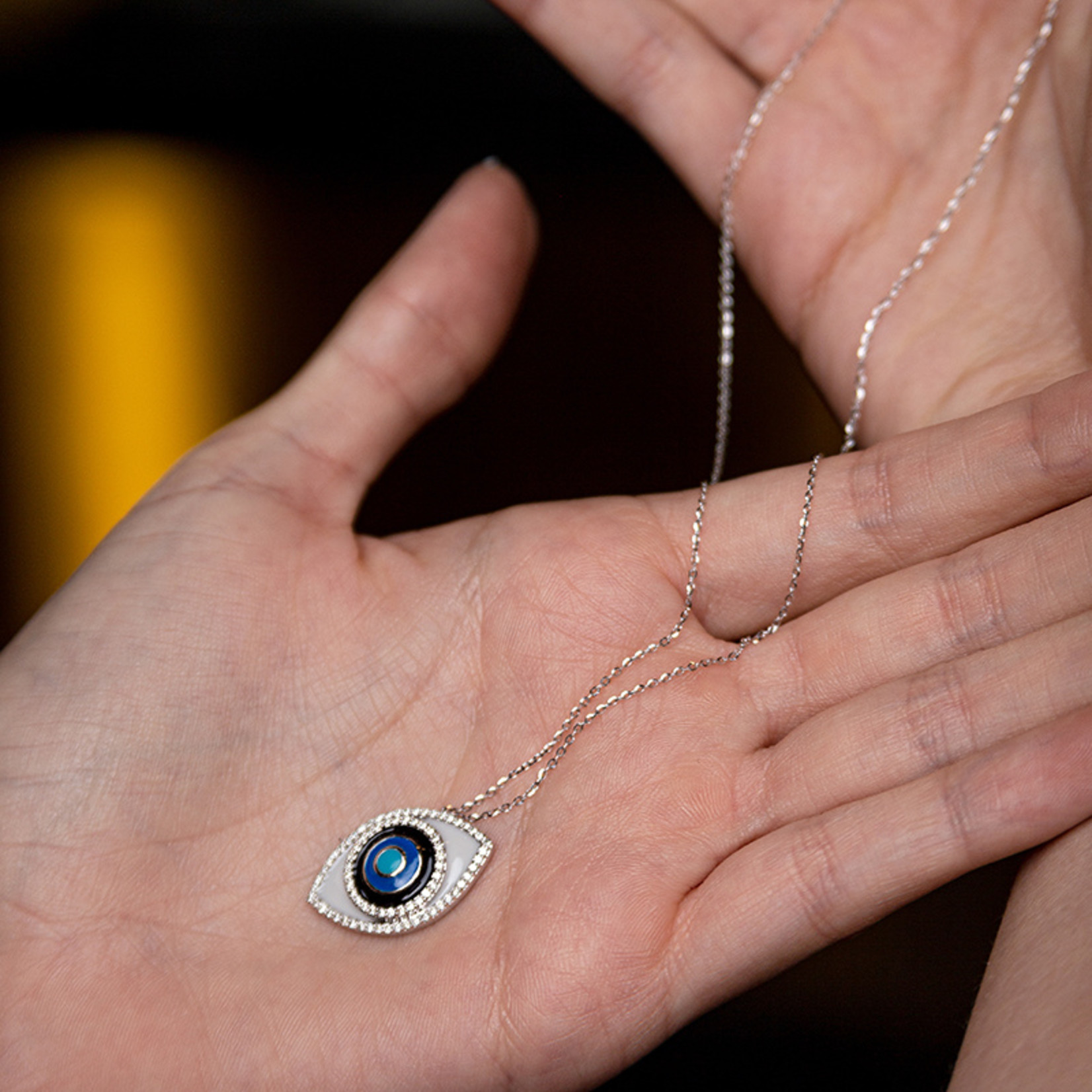 LXR Jewelry 14K White Gold .38 ct Diamond Evil Eye Necklace