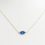 LXR Jewelry 14K Yellow Gold 0.12 ct Diamond Evil Eye Necklace
