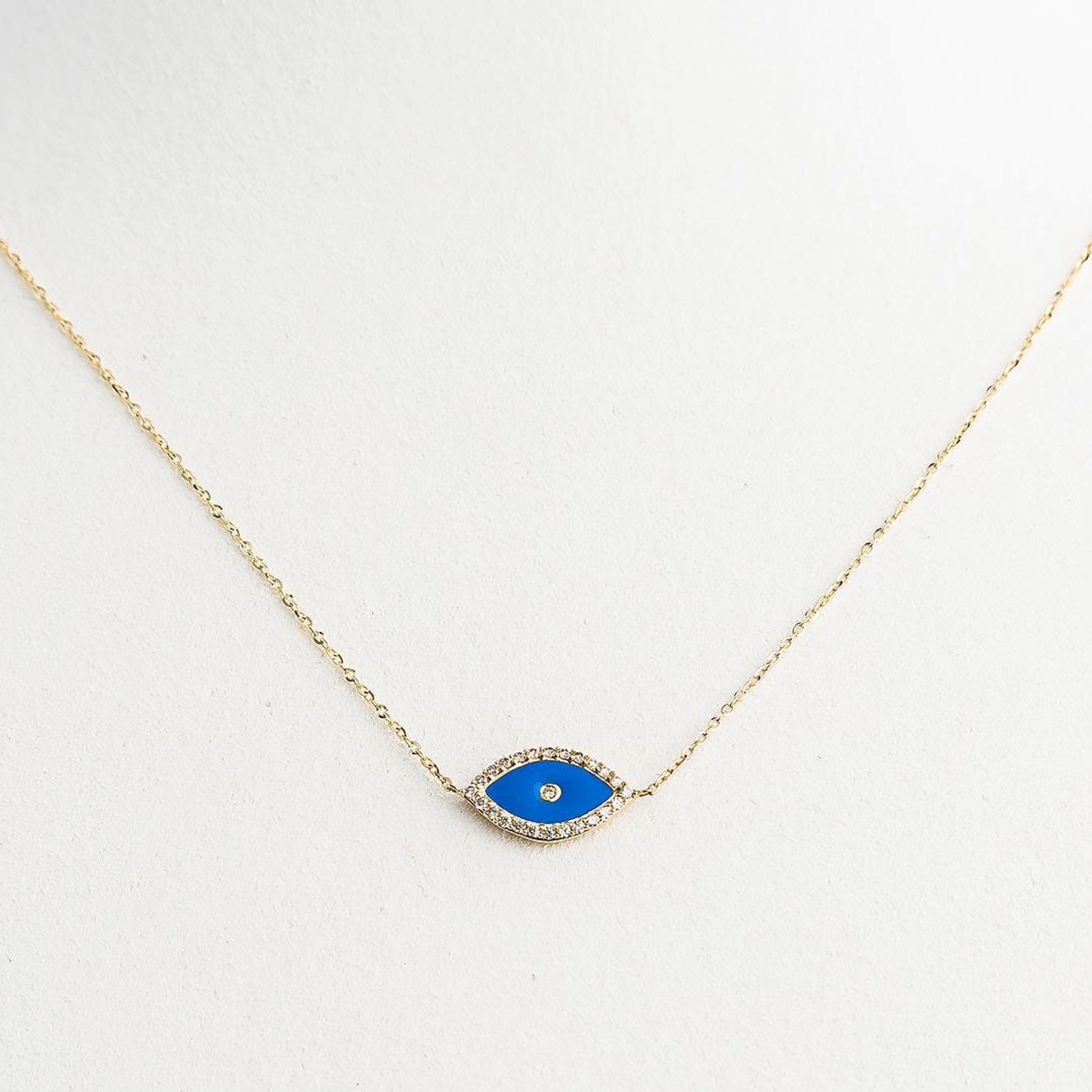 LXR Jewelry 14K Yellow Gold 0.12 ct Diamond Evil Eye Necklace