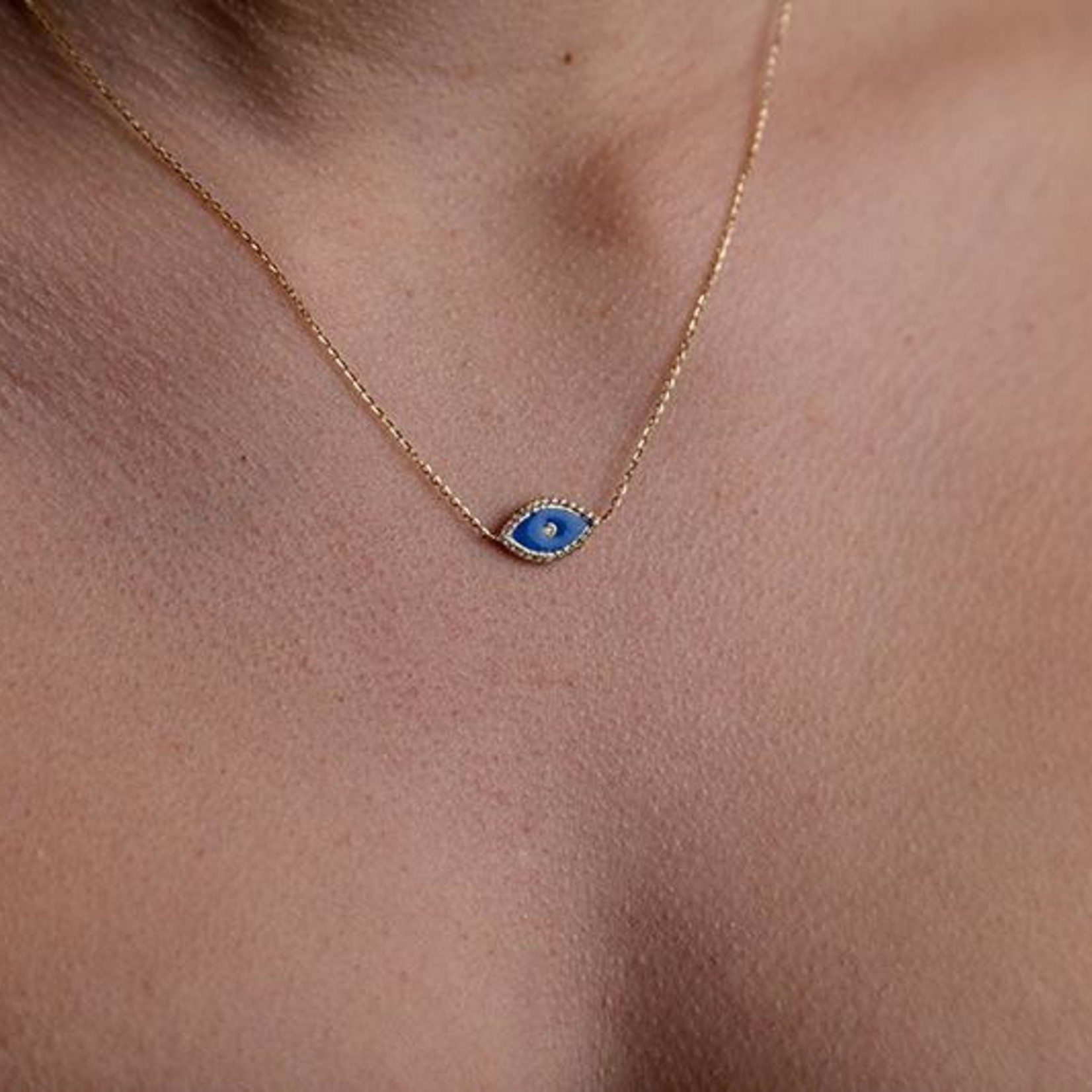 LXR Jewelry 14K Yellow Gold 0.12 ct Diamond Evil Eye Necklace