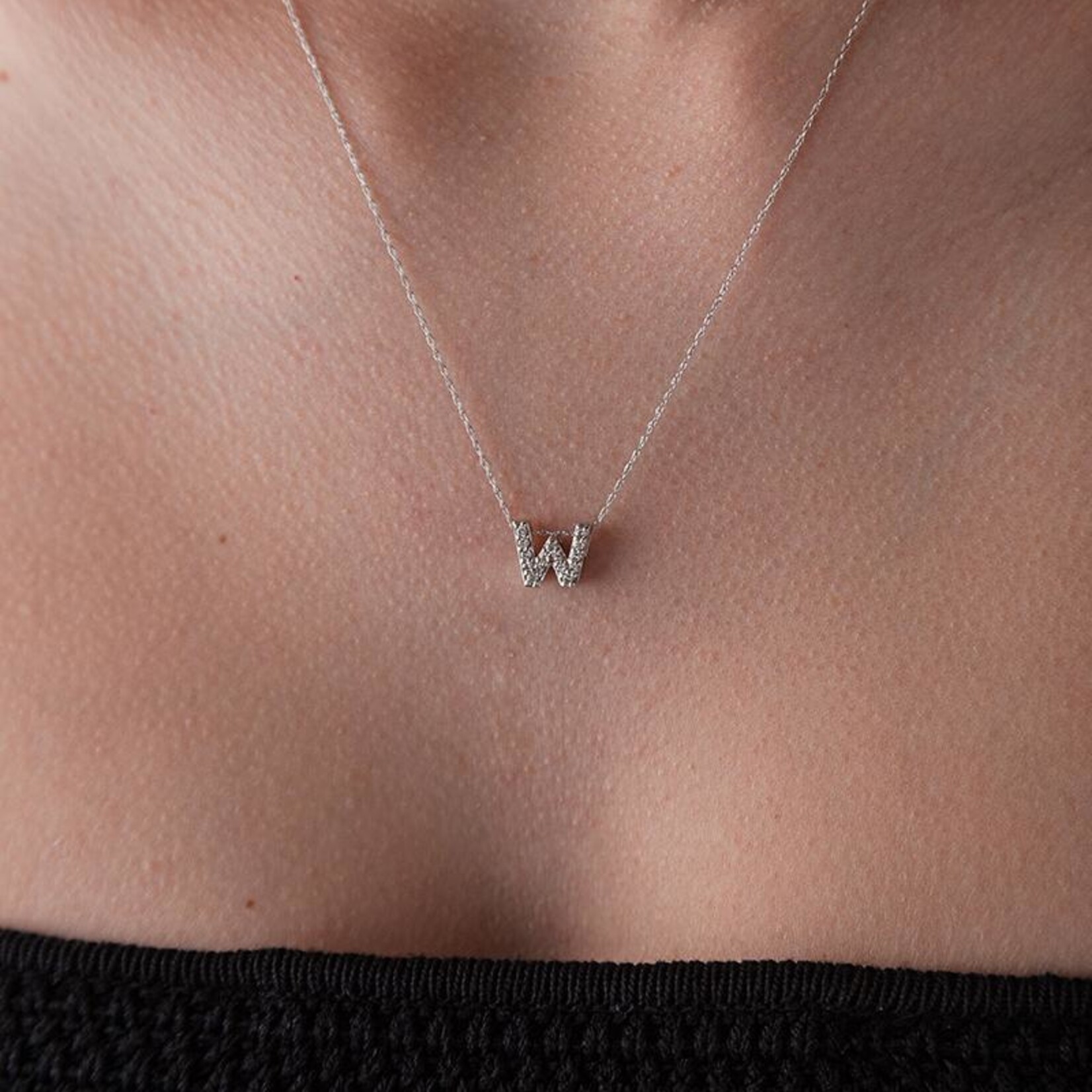 LXR Jewelry Pendant 14K DIA 0.10CT WG "W"