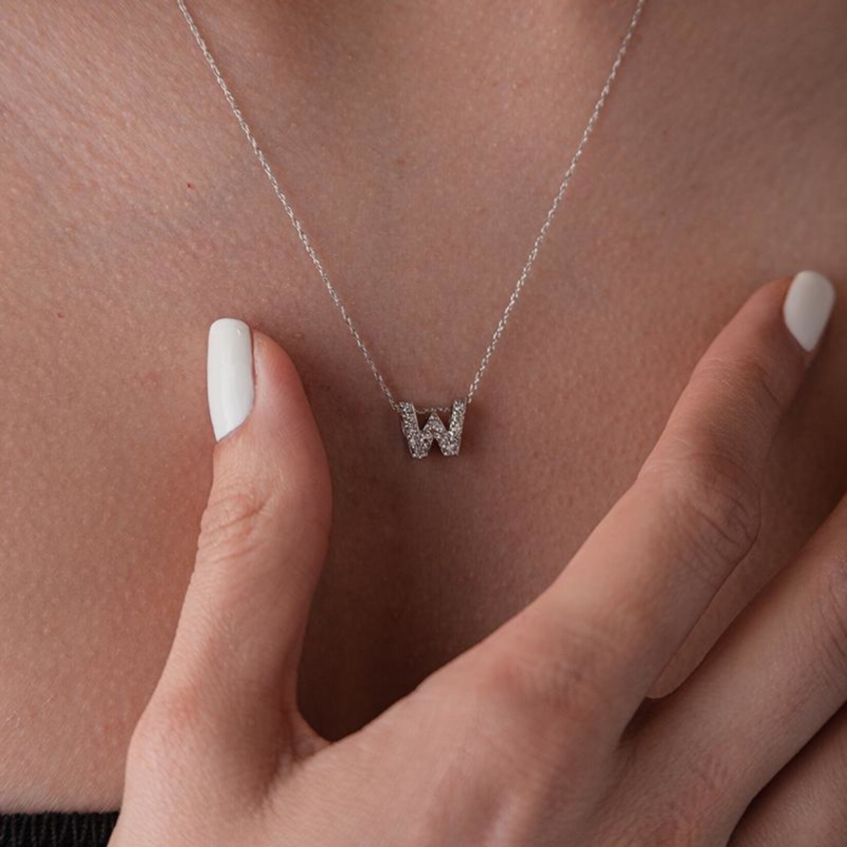 LXR Jewelry Pendant 14K DIA 0.10CT WG "W"