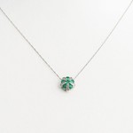 LXR Jewelry 14K White Gold Diamond and Emerald Round Pendant