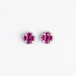 LXR Jewelry Earrings 14K White Gold Diamond and Ruby