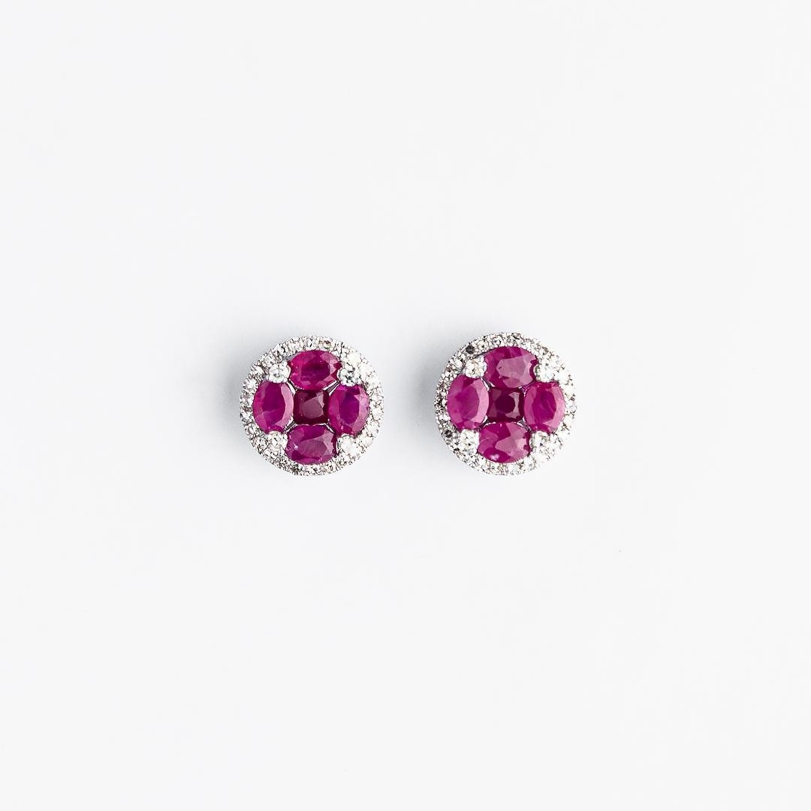 LXR Jewelry Earrings 14K White Gold Diamond and Ruby