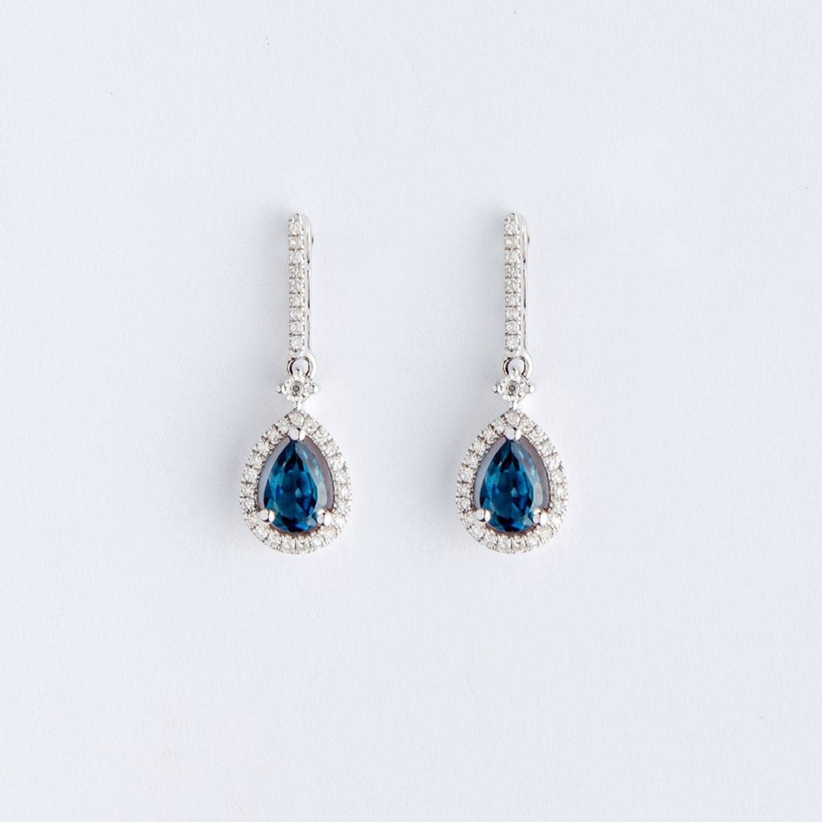 LXR Jewelry Earrings 14K White Gold Diamond and Sapphire