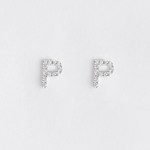 LXR Jewelry Earrings 14KW DIA .10CT Initial P
