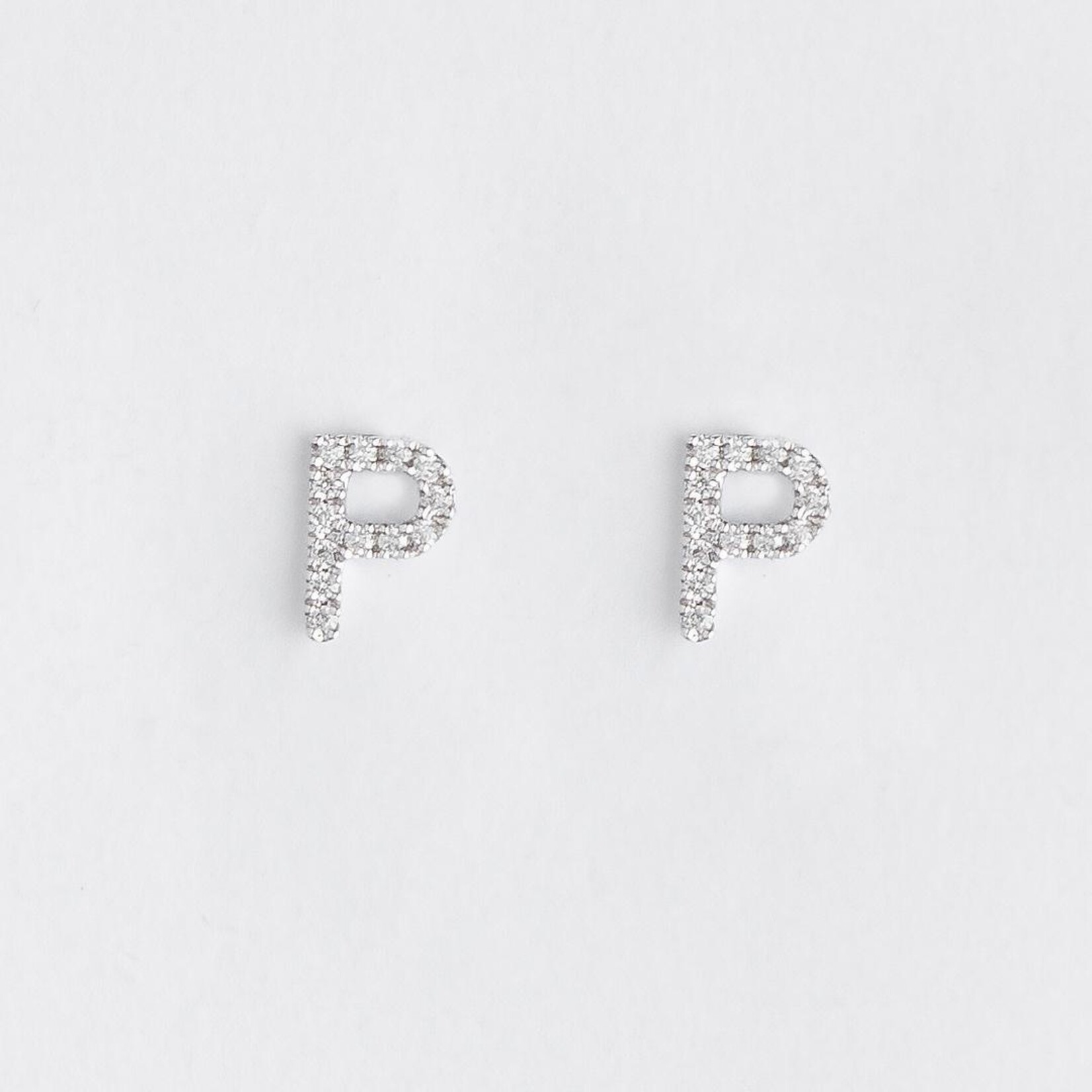 LXR Jewelry Earrings 14KW DIA .10CT Initial P
