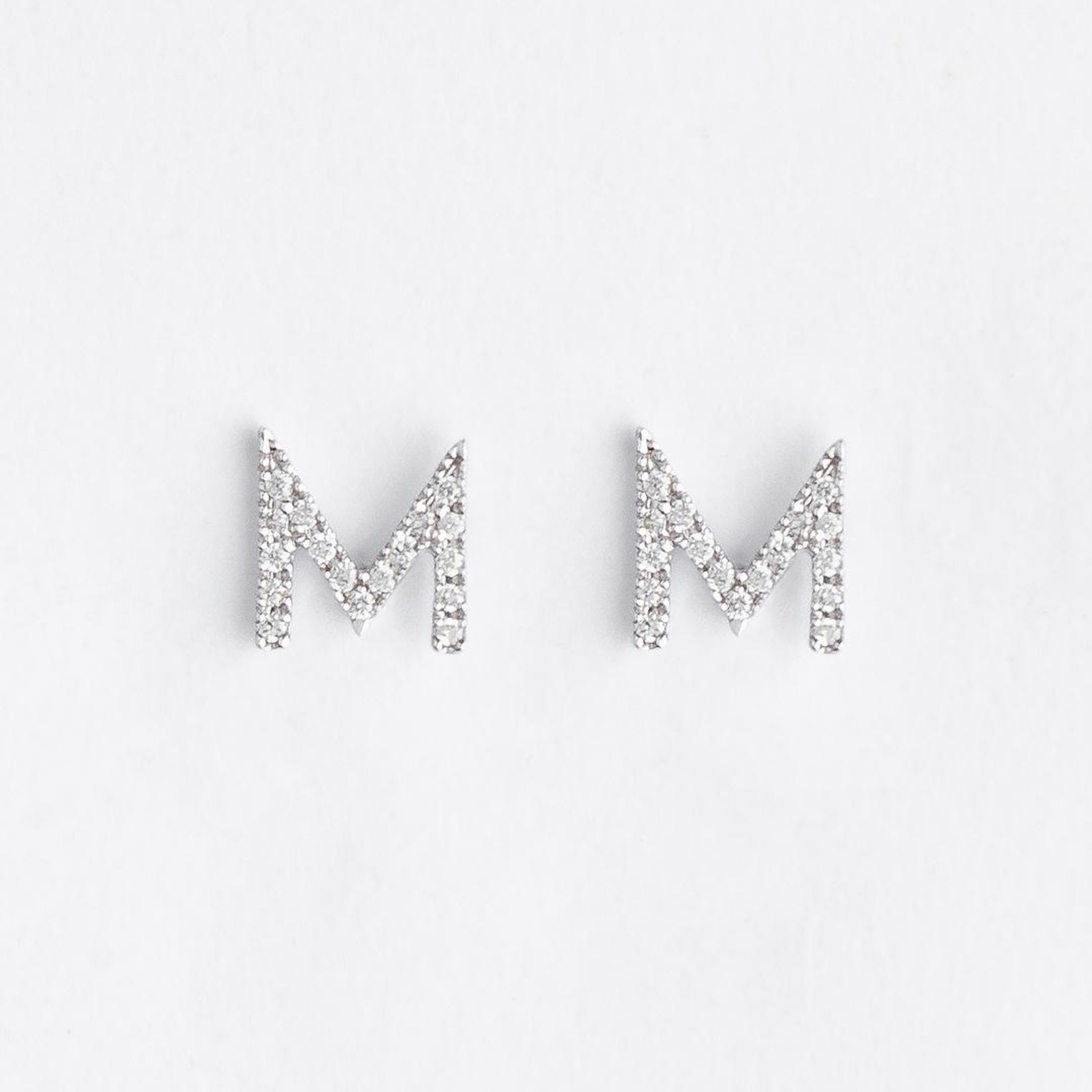 LXR Jewelry Earrings 14KW DIA .10CT Initial M