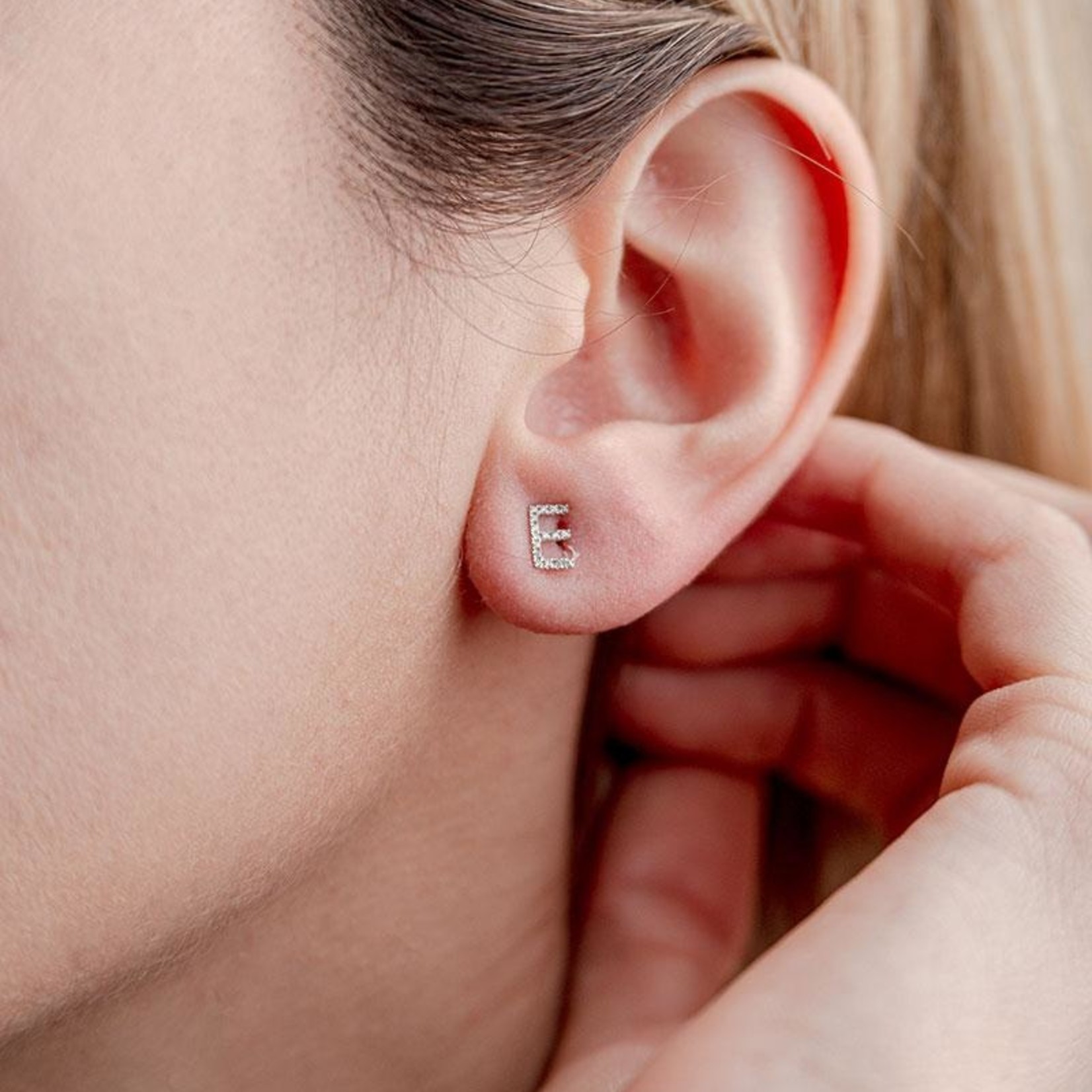 LXR Jewelry Earrings 14KW DIA .10CT Initial E
