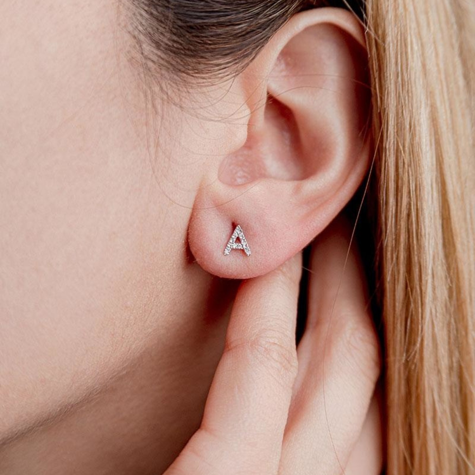 LXR Jewelry Earrings 14KW DIA .10CT Initial A