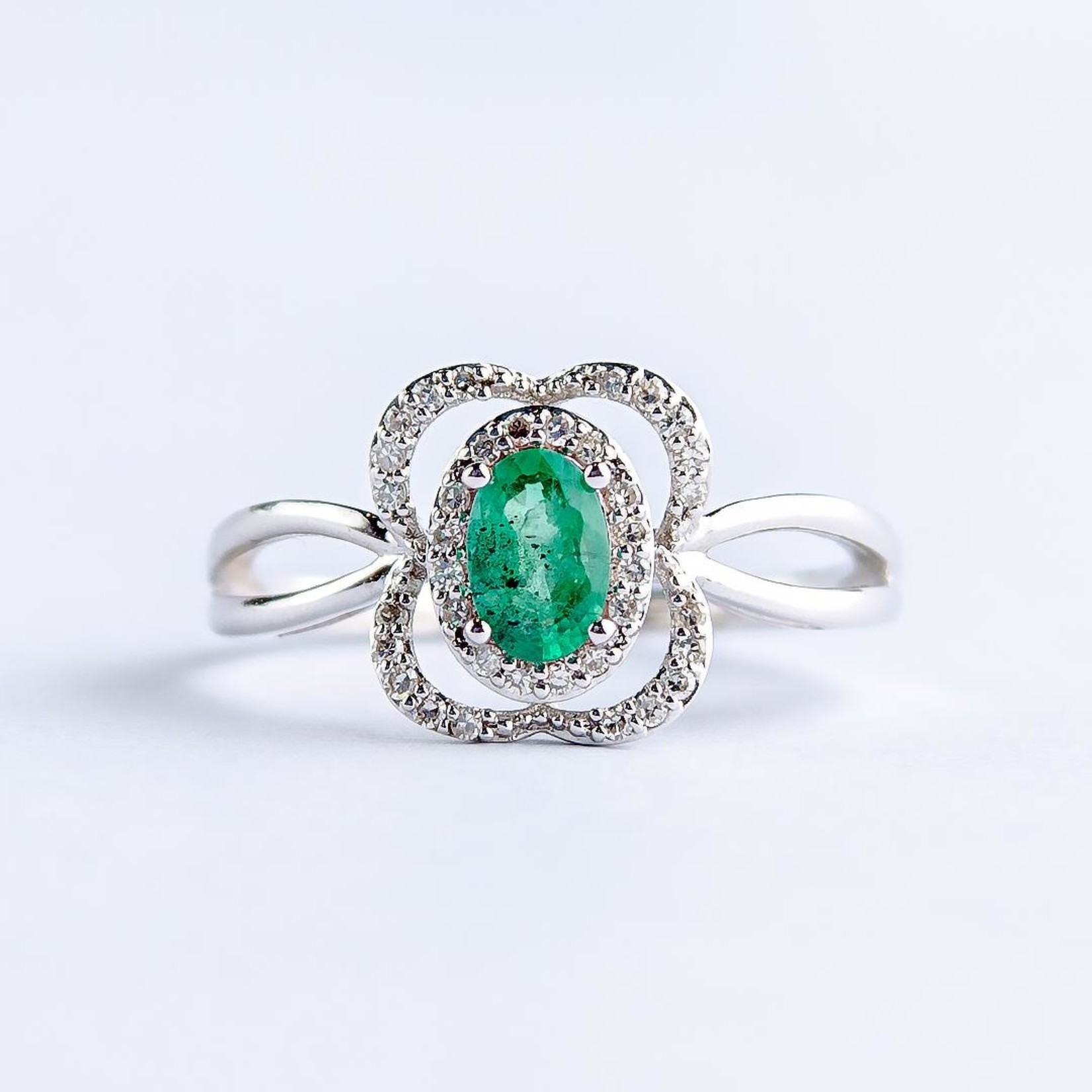 LXR Jewelry Ring 14K DIA 0.15CT Emerald White Gold