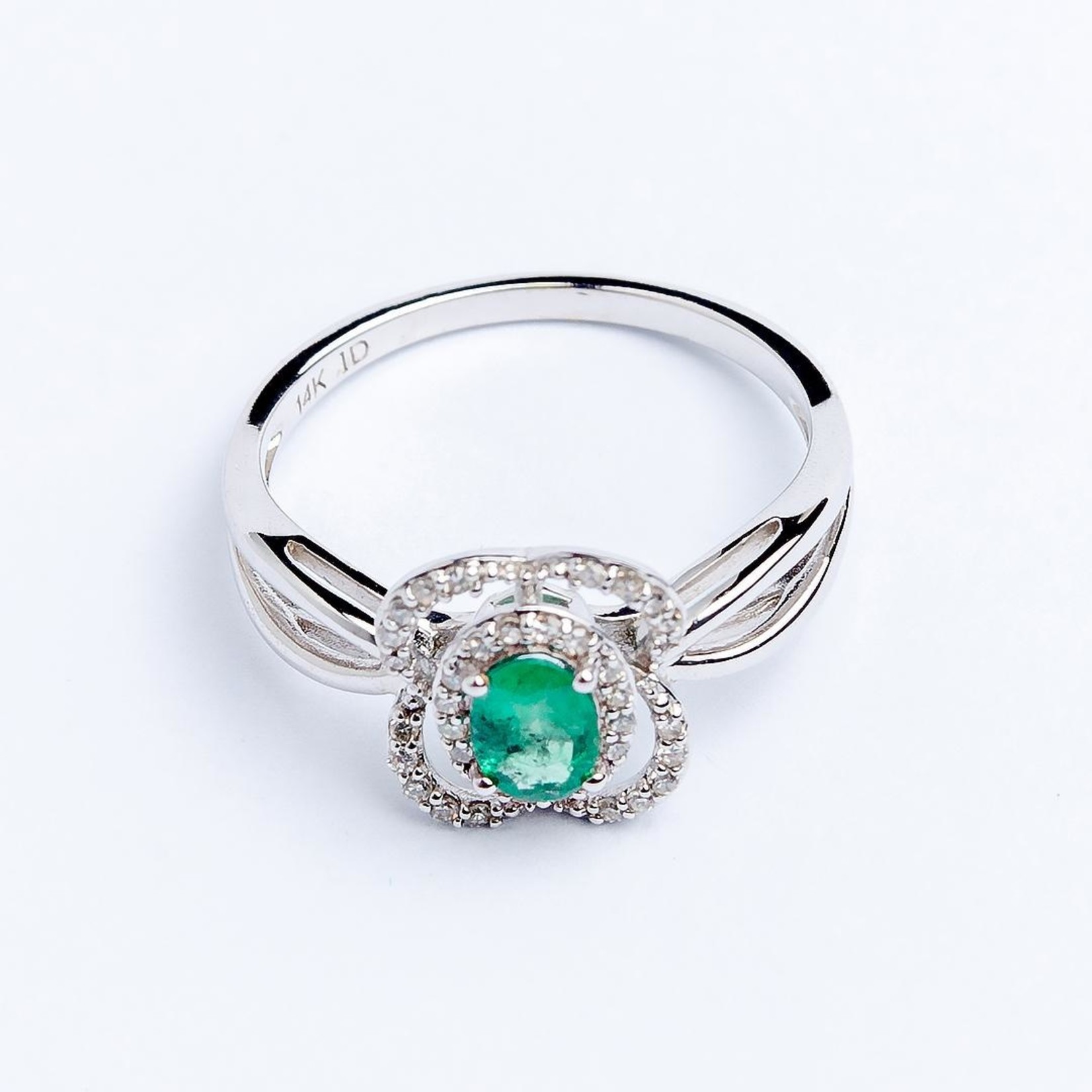 LXR Jewelry Ring 14K DIA 0.15CT Emerald White Gold