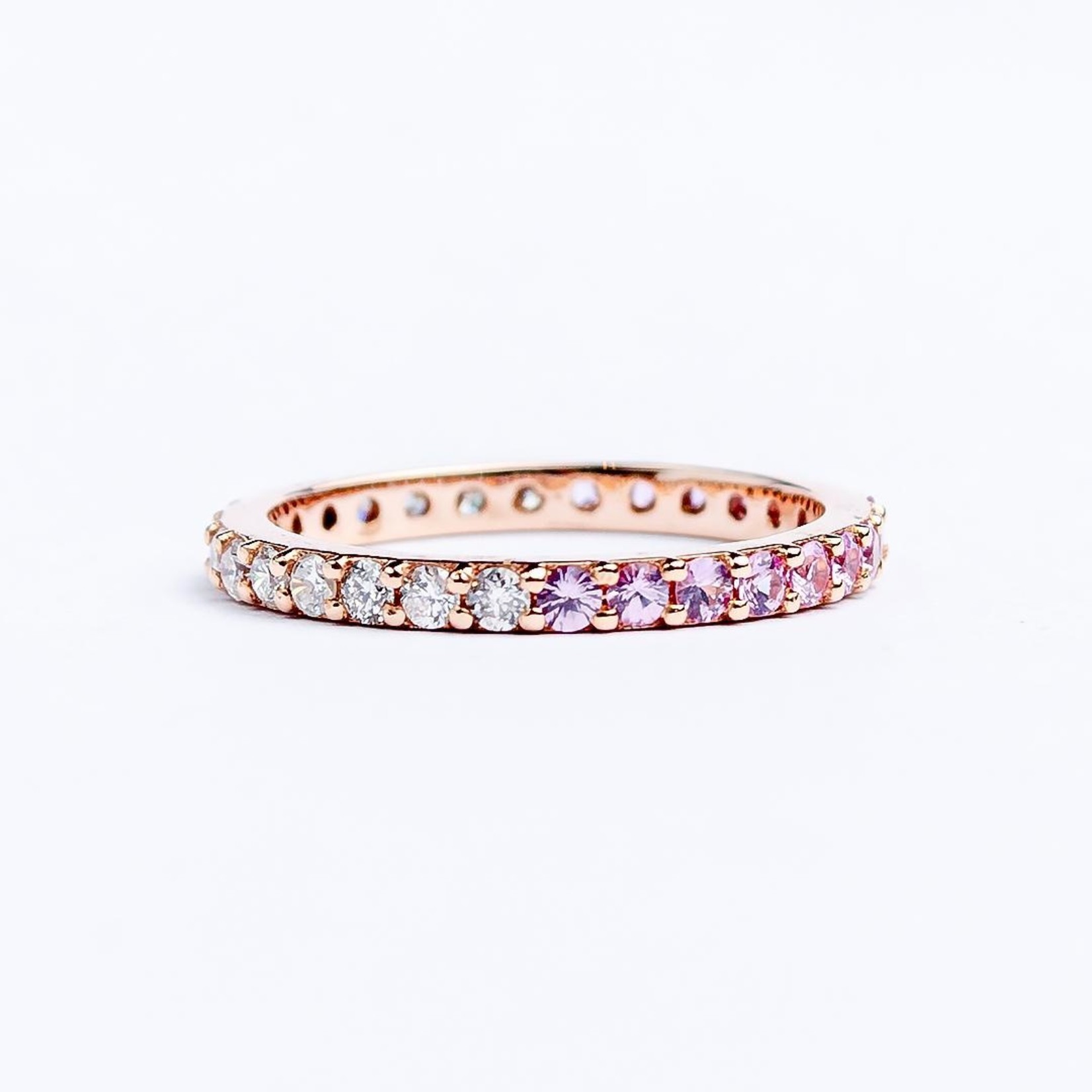 LXR Jewelry Ring 14K Pink Sapphire & Diamond Half Half Rose Gold