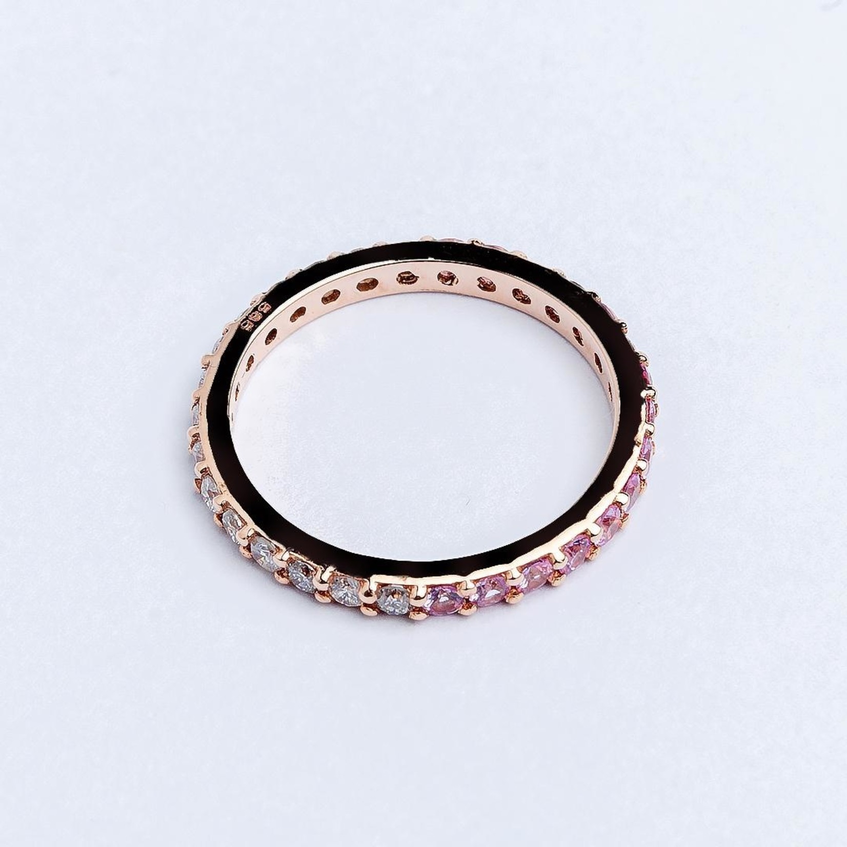 LXR Jewelry Ring 14K Pink Sapphire & Diamond Half Half Rose Gold