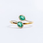 LXR Jewelry Ring 18K 2 Stone Emerald .54CT DIA .12CT
