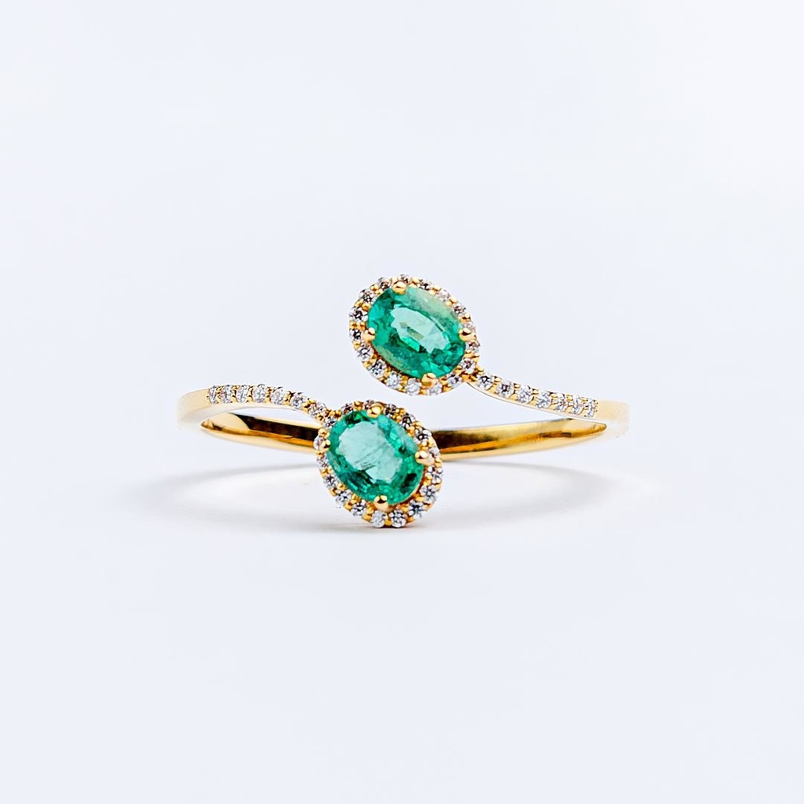 LXR Jewelry Ring 18K 2 Stone Emerald .54CT DIA .12CT