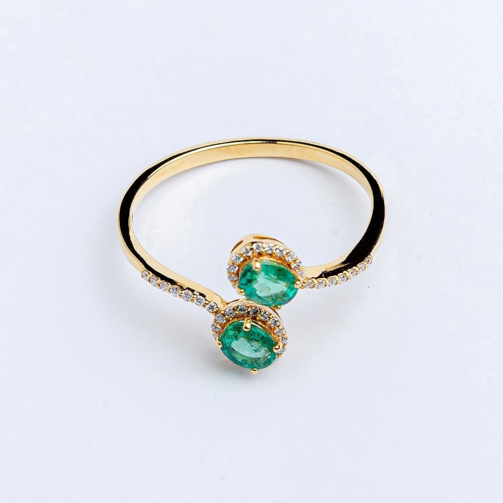 LXR Jewelry Ring 18K 2 Stone Emerald .54CT DIA .12CT