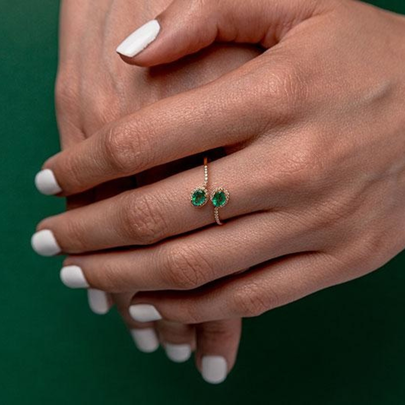 LXR Jewelry Ring 18K 2 Stone Emerald .54CT DIA .12CT