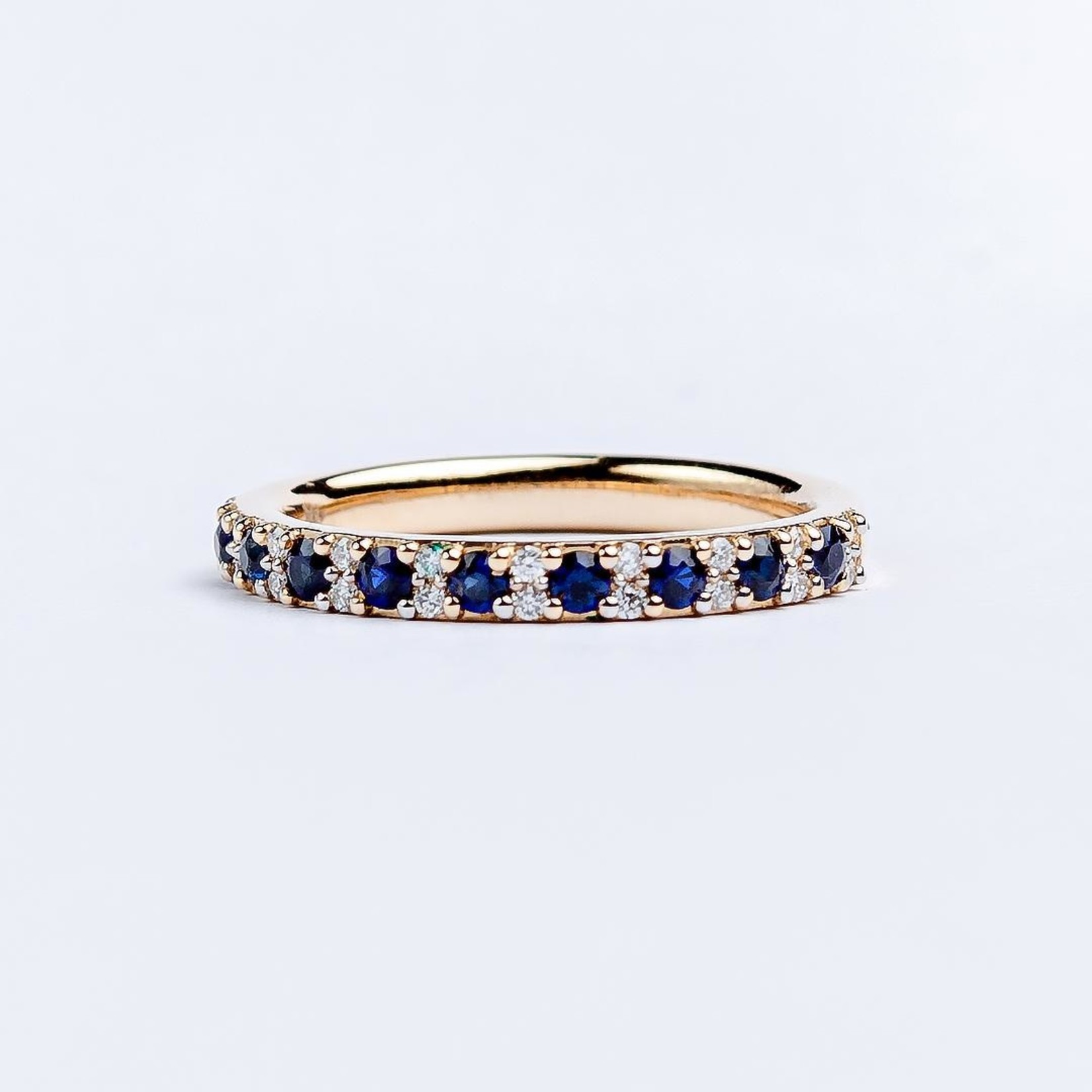 LXR Jewelry Ring 14K Sapphire BS .37ct Dia .13ct Yellow Gold