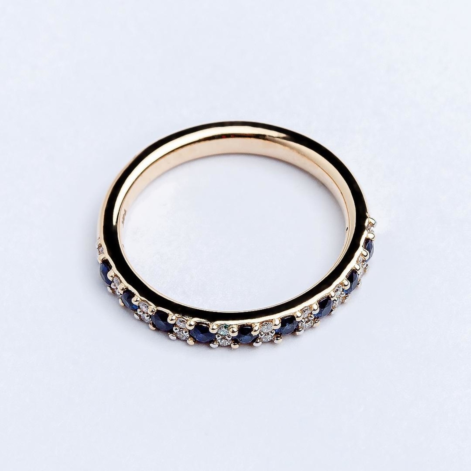 LXR Jewelry Ring 14K Sapphire BS .37ct Dia .13ct Yellow Gold
