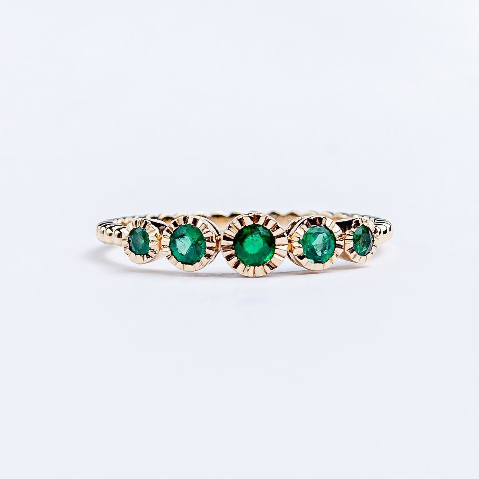 LXR Jewelry Ring 14K 5 Stone Green Emerald .28ct Yellow Gold