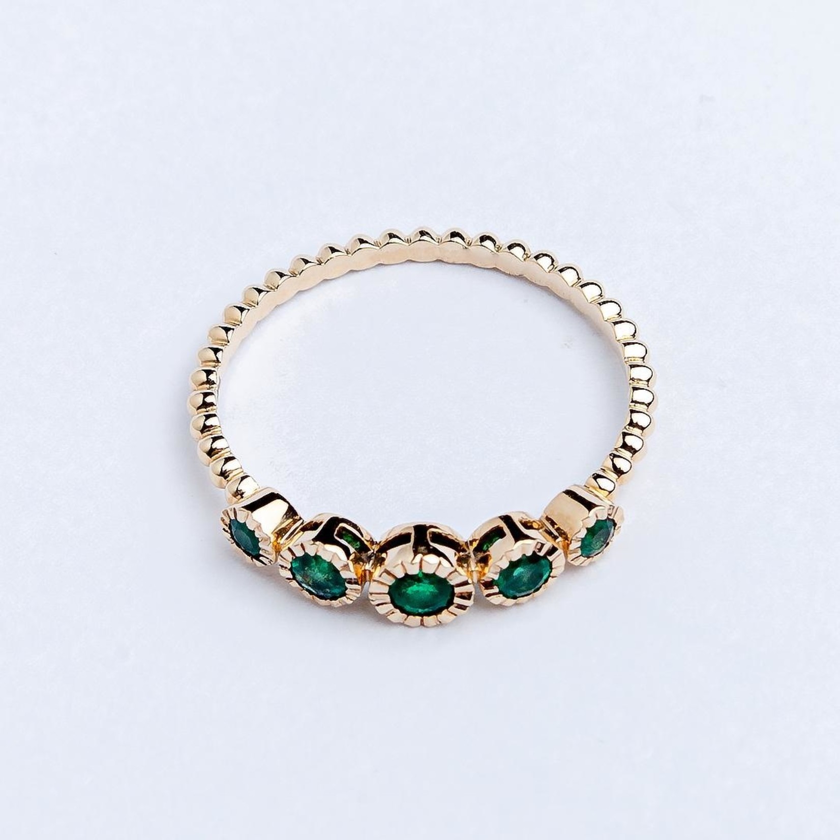 LXR Jewelry Ring 14K 5 Stone Green Emerald .28ct Yellow Gold