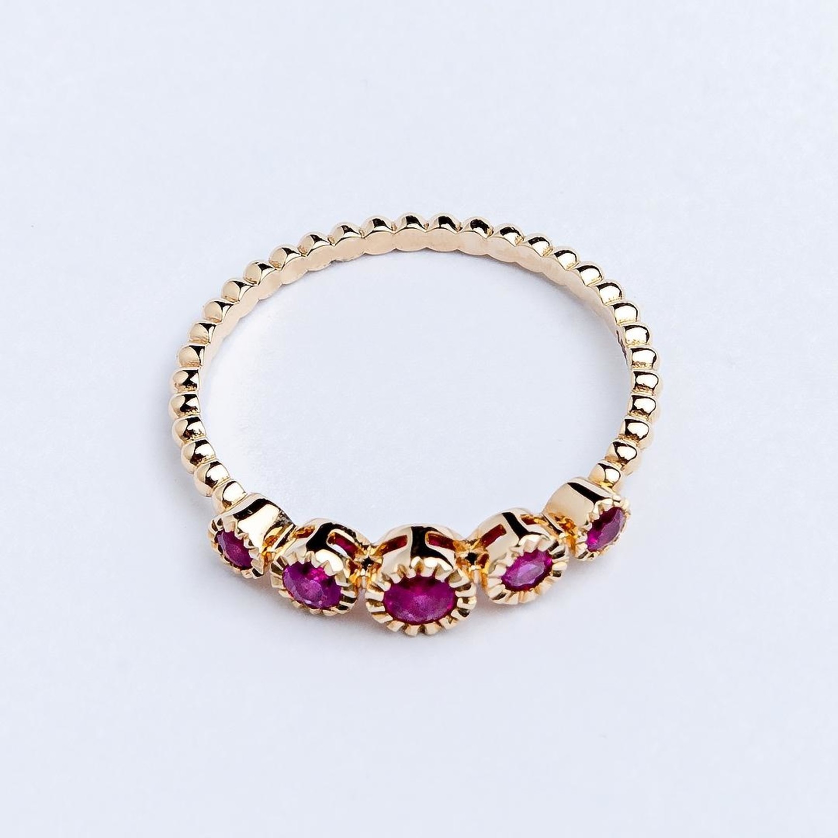 LXR Jewelry Ring 14K 5 Stone Pink Sapphire BS .45ct Yellow Gold