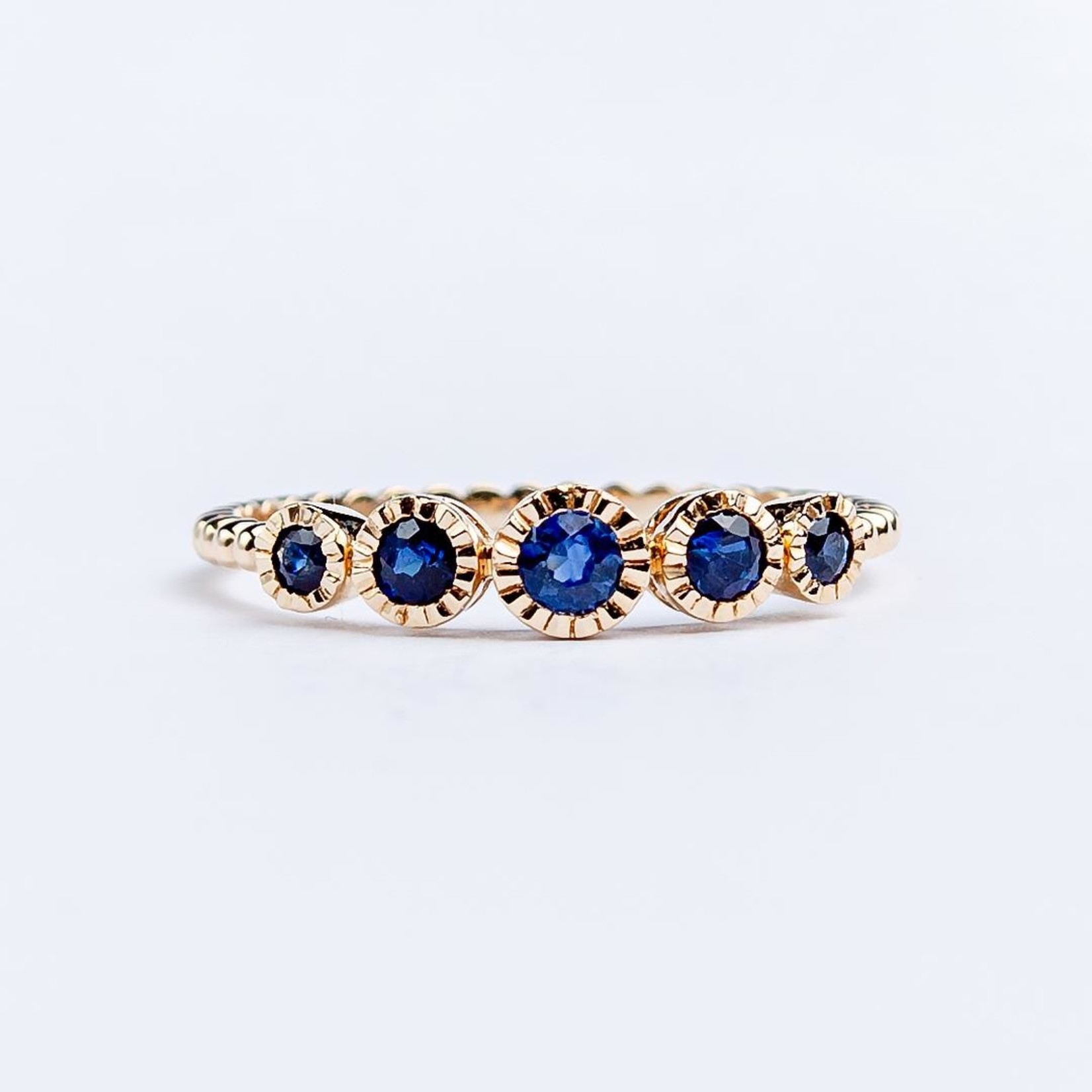 LXR Jewelry Ring 14K 5 Stone Blue Sapphire BS .45ct Yellow Gold