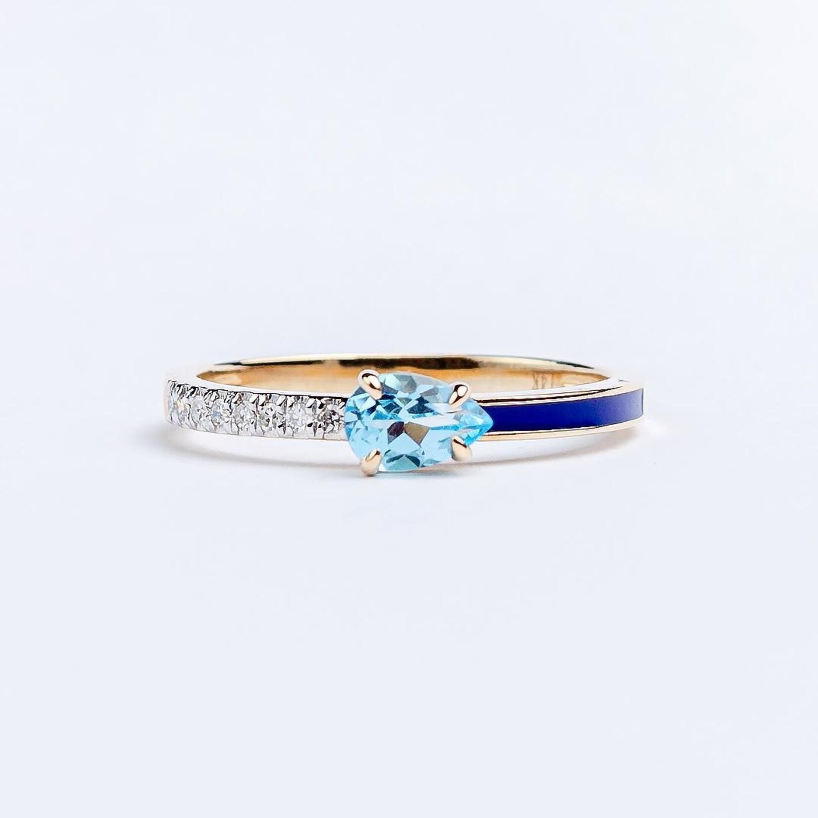 LXR Jewelry Ring 14K Sapphire Blue enamel Yellow Gold
