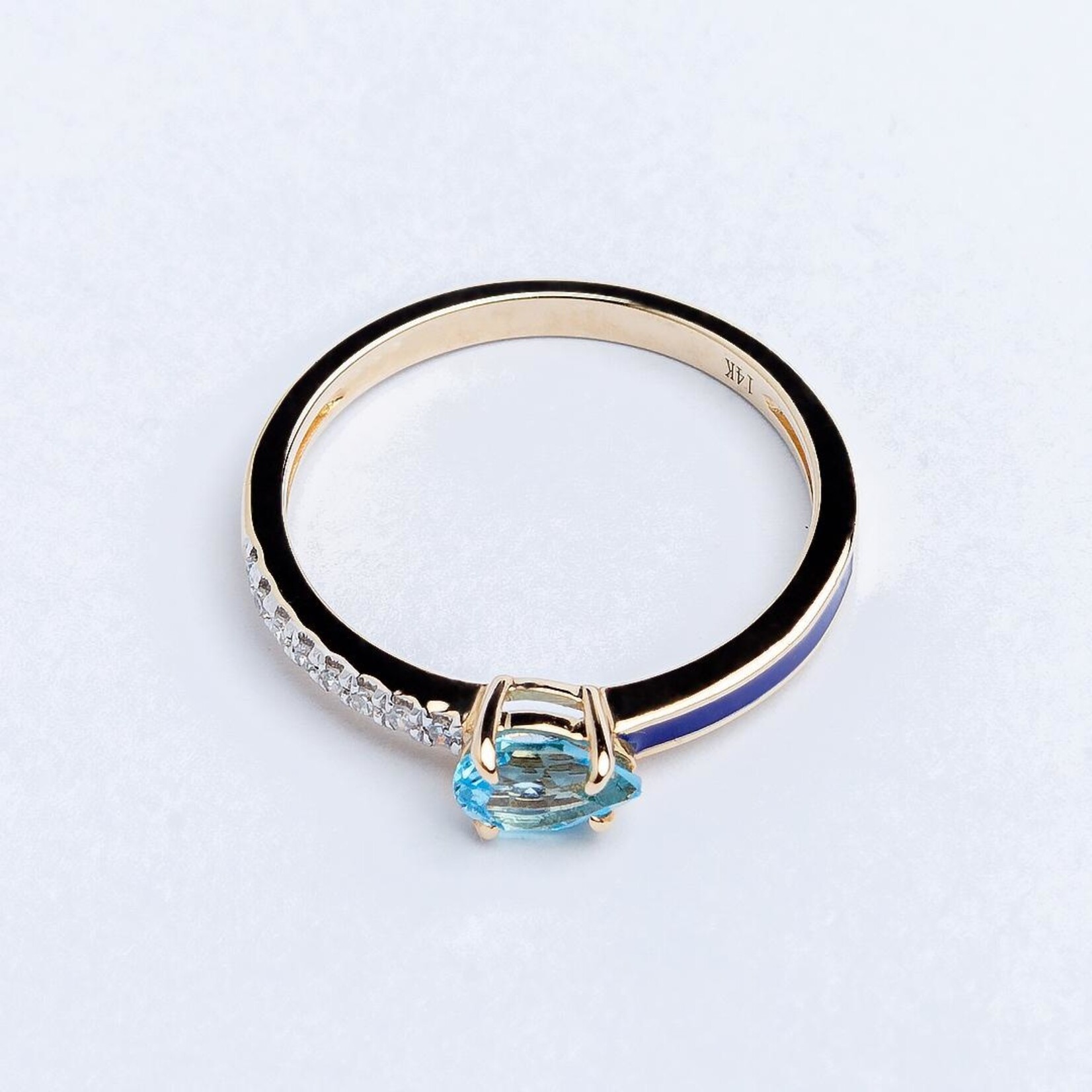LXR Jewelry Ring 14K Sapphire Blue enamel Yellow Gold