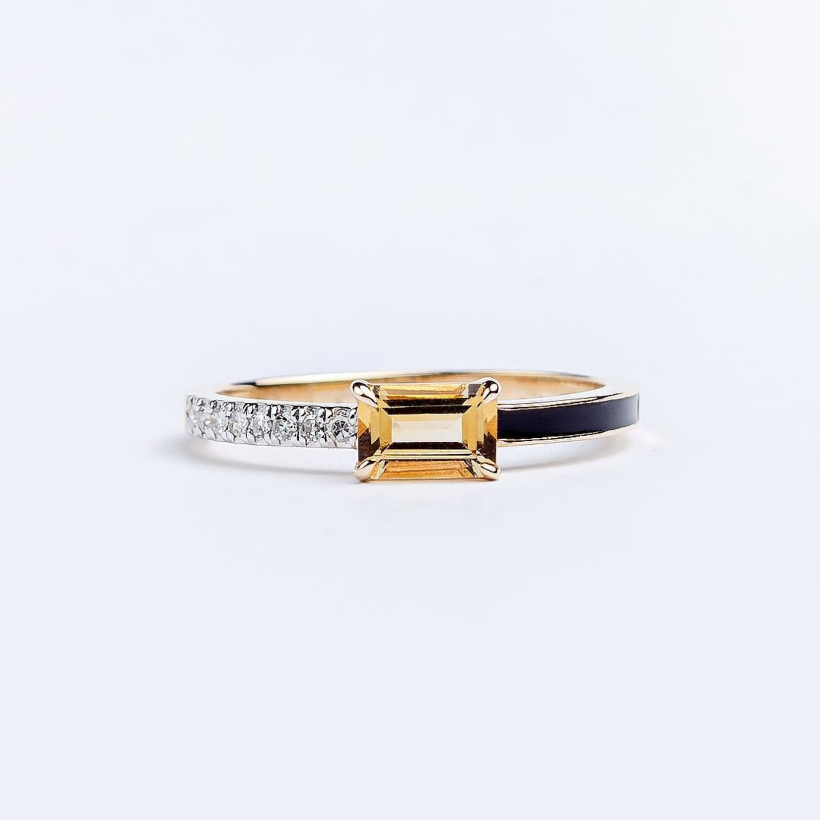 LXR Jewelry Ring 14K Yellow Gold Sapphire Enamel Black