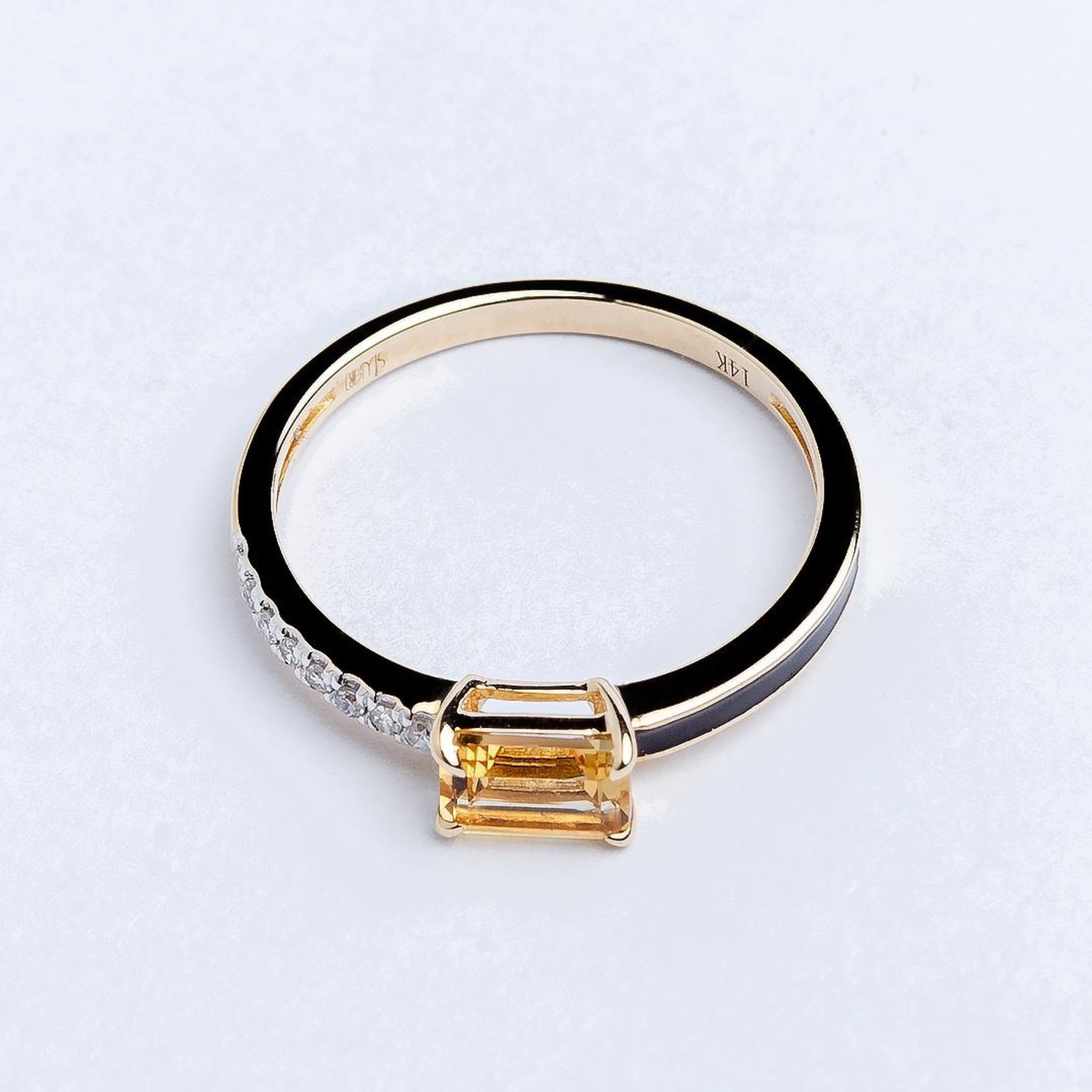 LXR Jewelry Ring 14K Yellow Gold Sapphire Enamel Black
