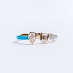 LXR Jewelry Ring 14K 2 Stone enamel Blue color Yellow Gold