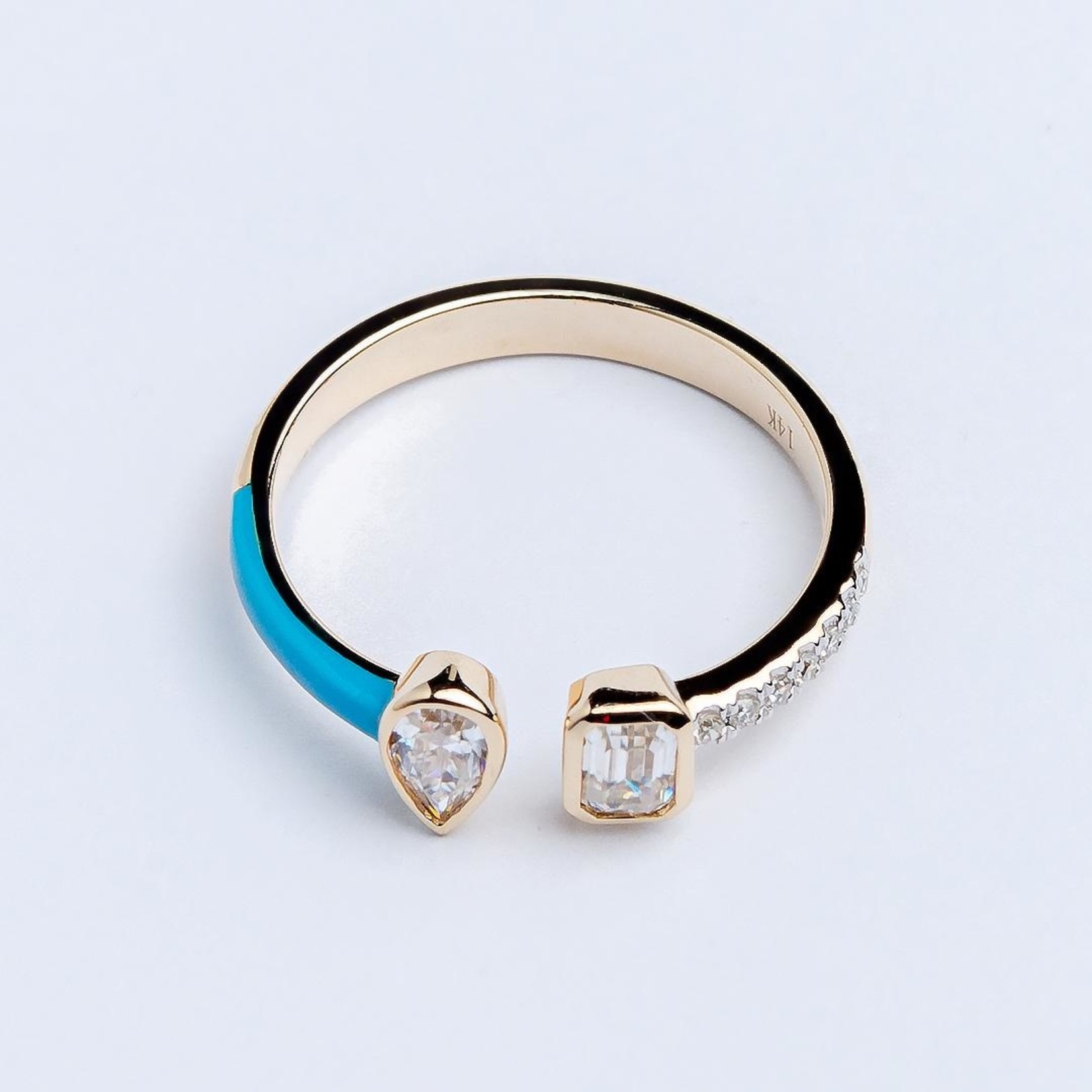 LXR Jewelry Ring 14K 2 Stone enamel Blue color Yellow Gold