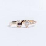 LXR Jewelry Ring 14K 2 Stone Half dia Half solid Yellow Gold