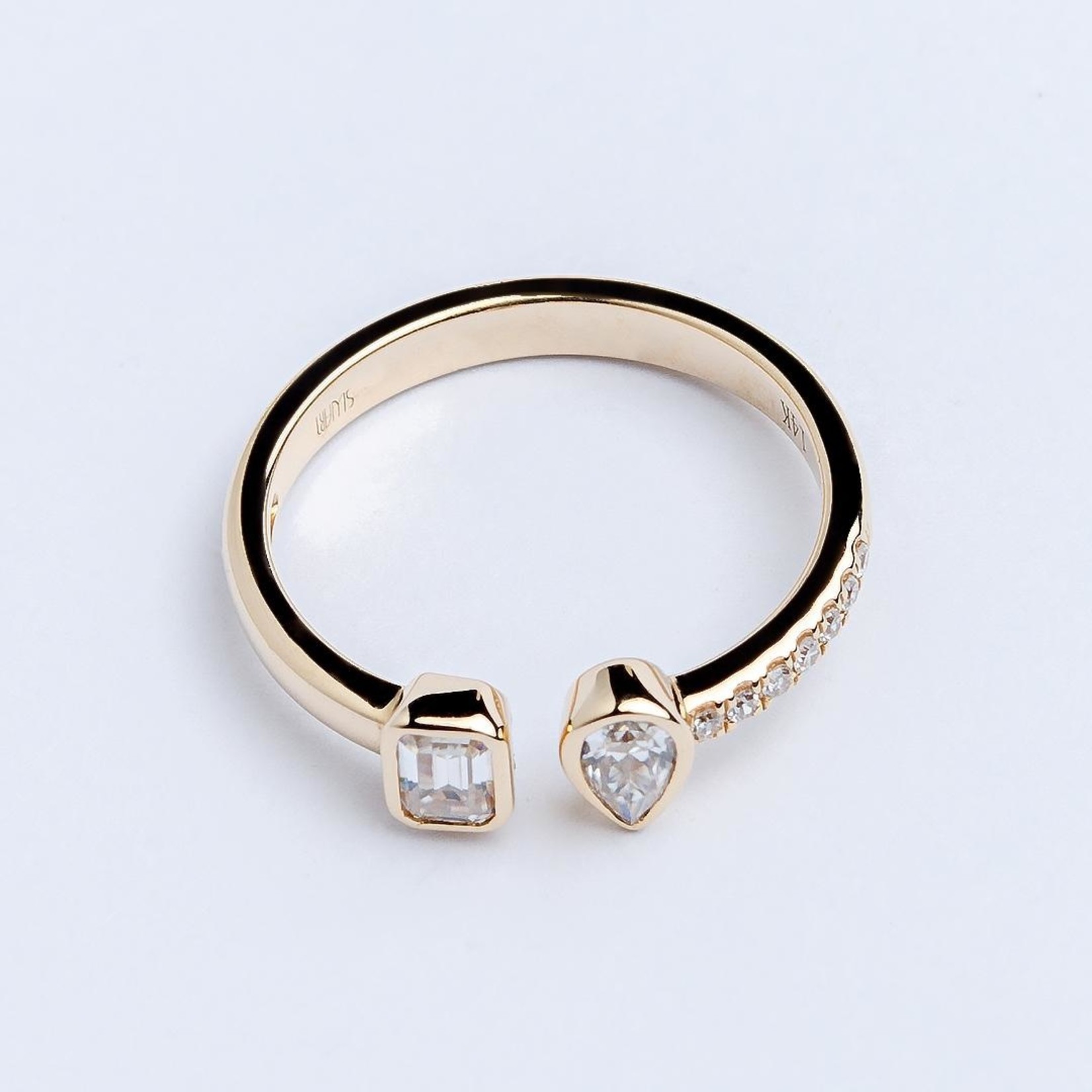 LXR Jewelry Ring 14K 2 Stone Half dia Half solid Yellow Gold