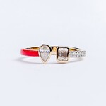 LXR Jewelry Ring 14K 2 Stone enamel Coral color Yellow Gold