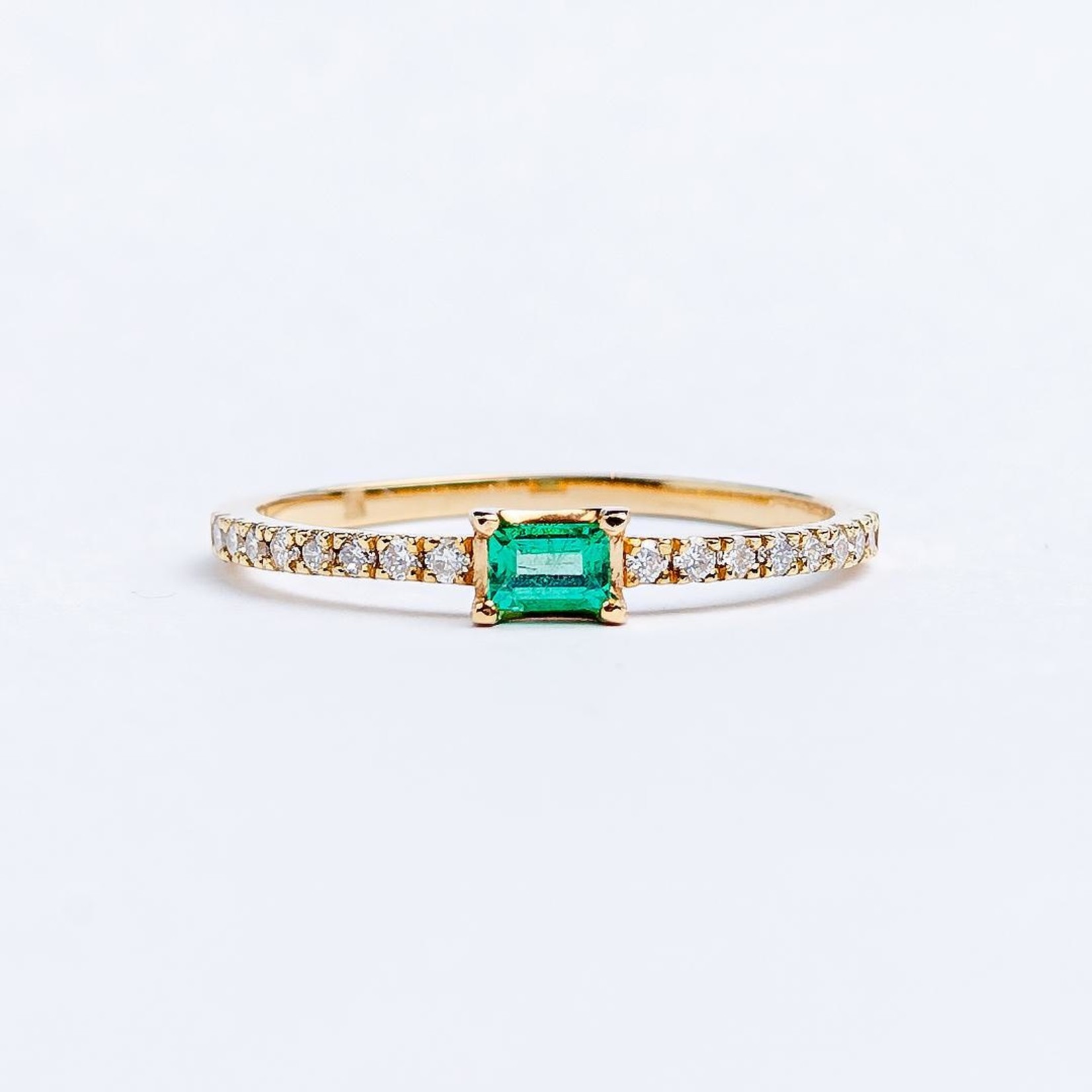 LXR Jewelry Ring Emerald .13CT DIA .15CT Yellow Gold wt 1.31gr