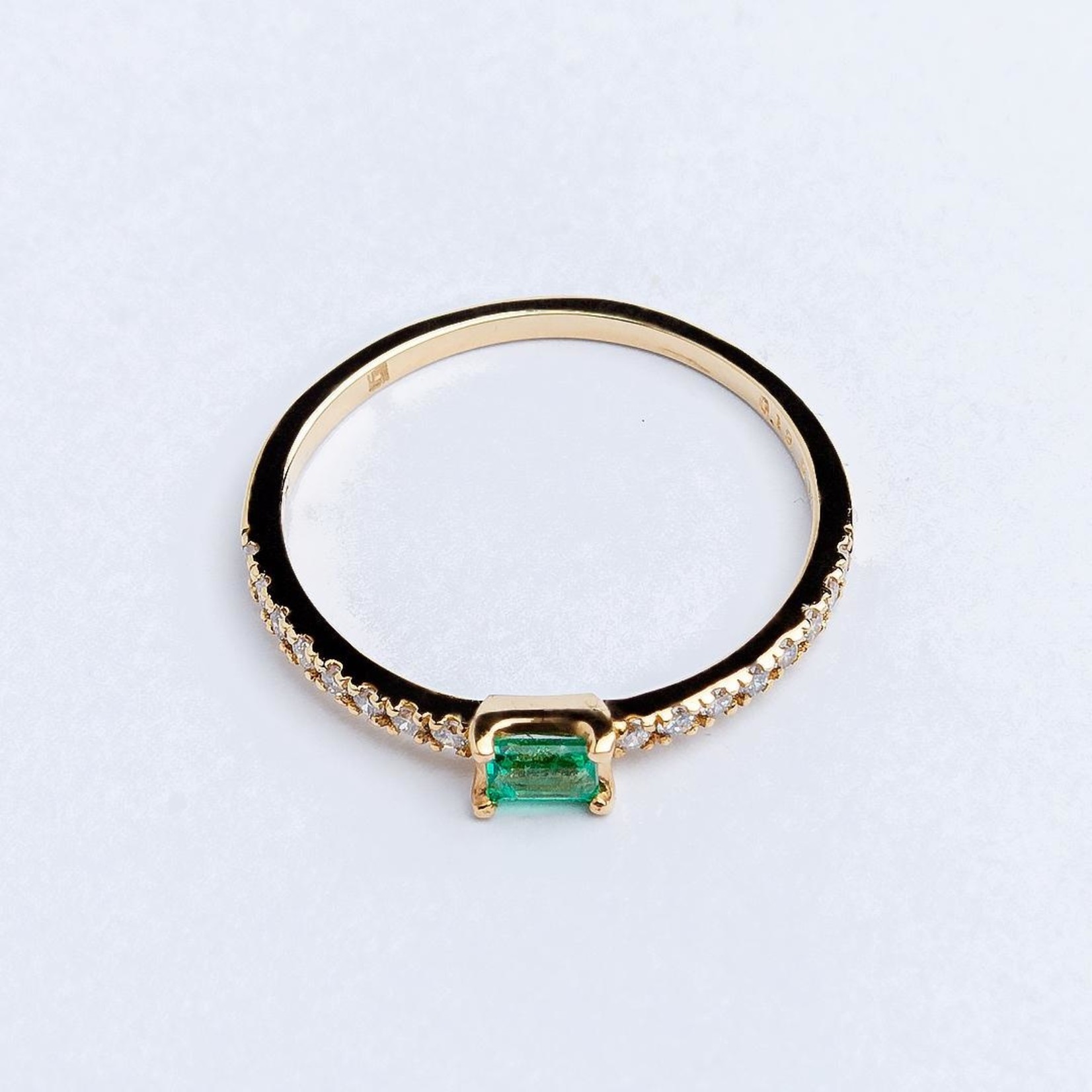 LXR Jewelry Ring Emerald .13CT DIA .15CT Yellow Gold wt 1.31gr