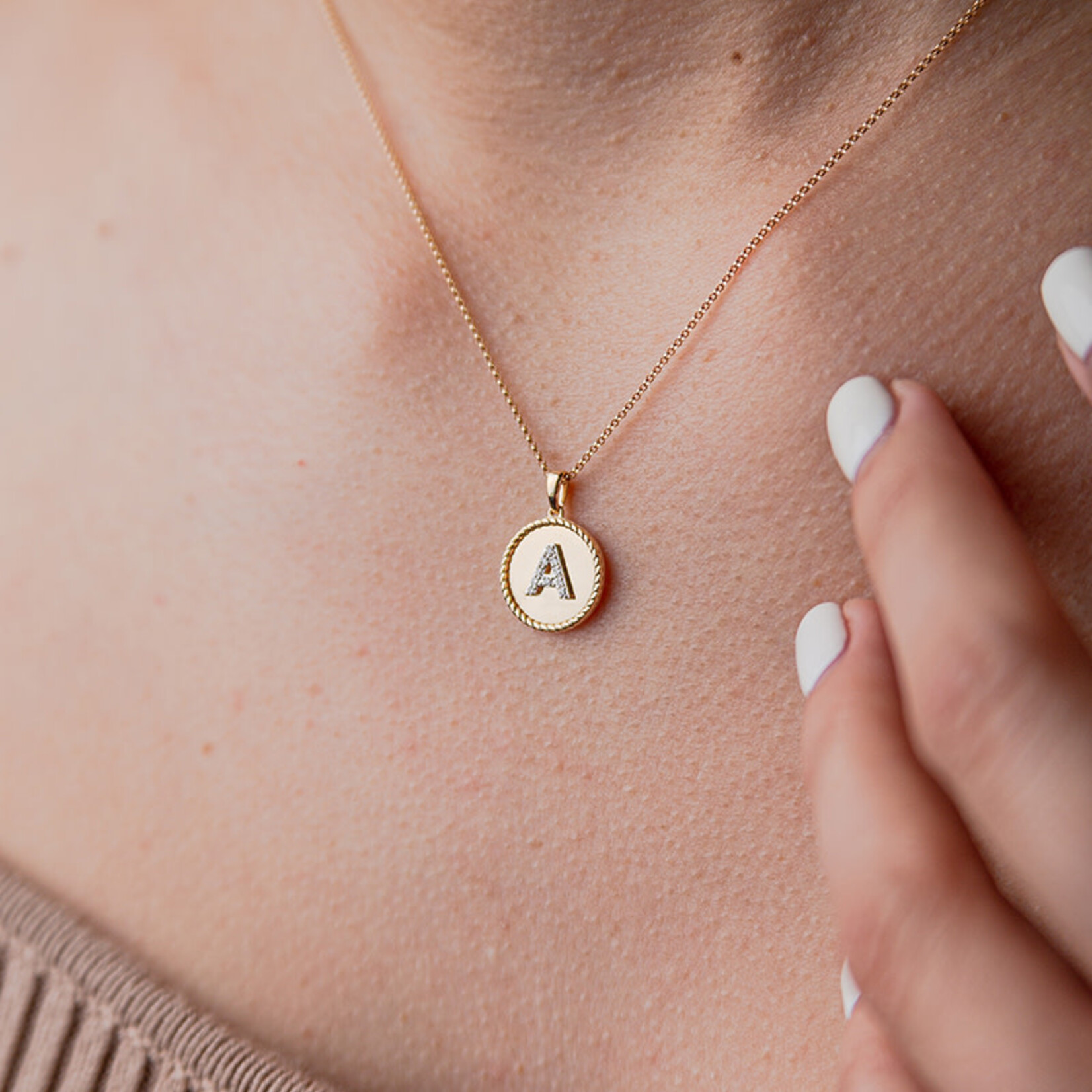 LXR Jewelry Necklace 14K A Coin with diamonds
