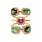 LXR Jewelry Ring 18KY Tourmaline 3.18ct. Diamond 0.59ct.