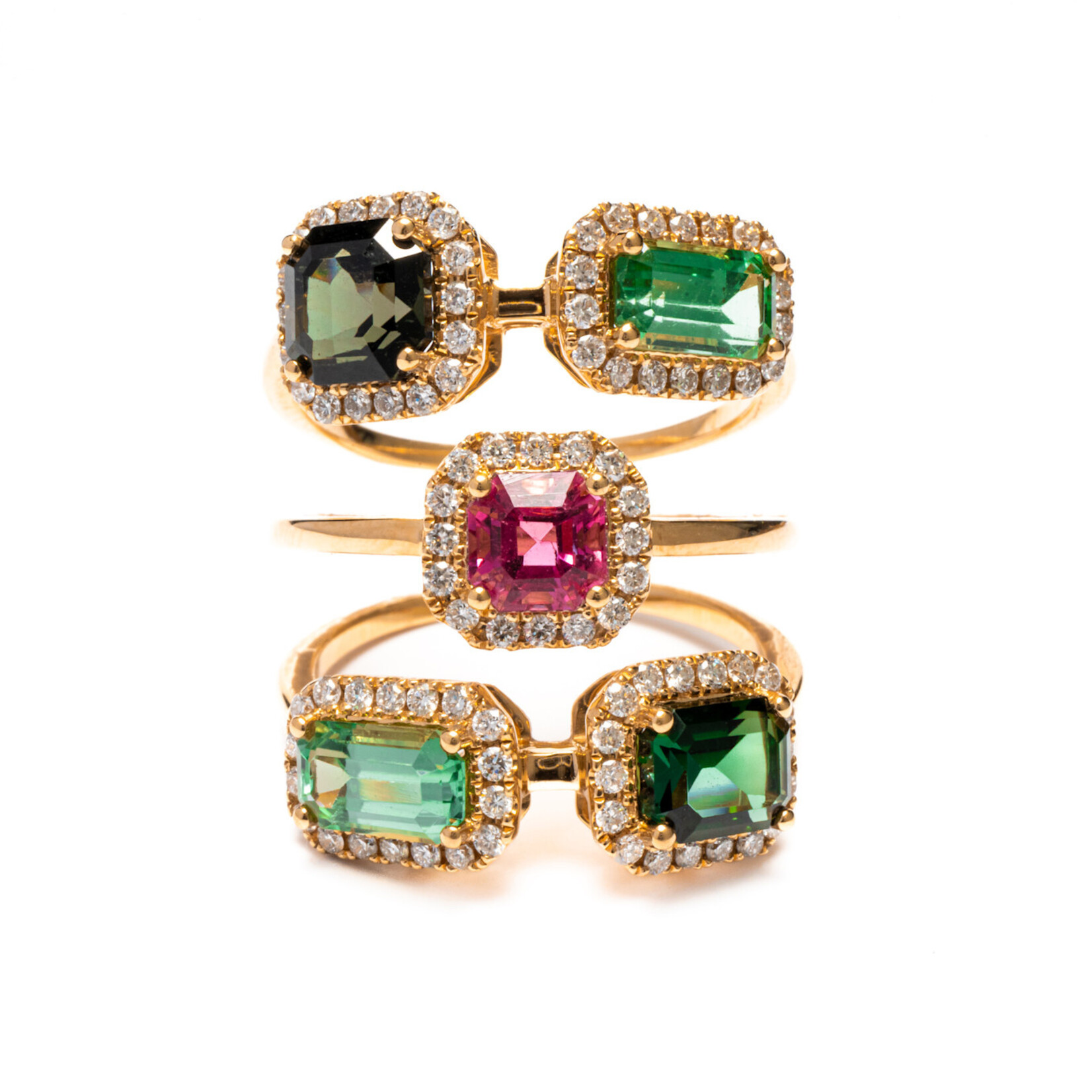 LXR Jewelry Ring 18KY Tourmaline 3.18ct. Diamond 0.59ct.
