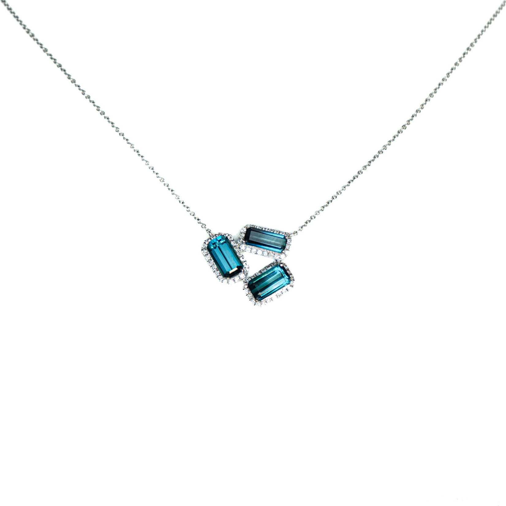 LXR Jewelry Necklace 14KW Tourmaline 2.83ct. Diamond 0.45ct.